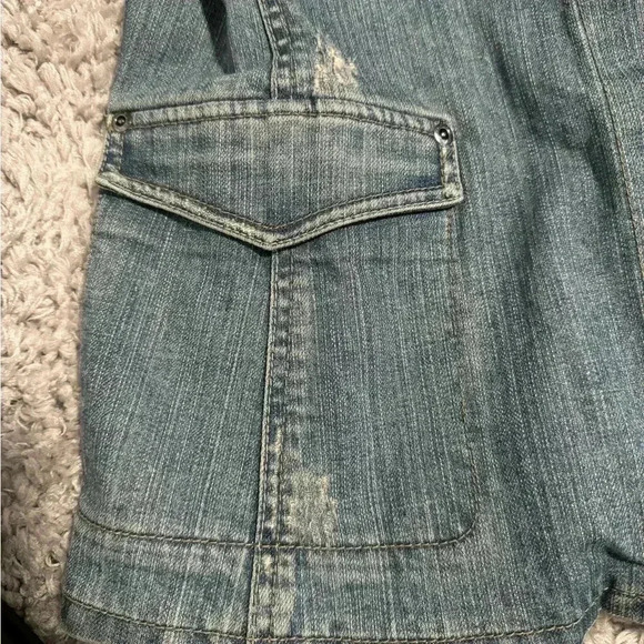 ELIE TAHARI BLUE JEAN BUTTON FRONT DISTRESSED JACKET...woman’s Large - Picture 5 of 11